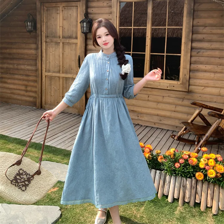 PAVEA Short Sleeved Dresses Women's Haze Blue+Hair Tie Comes With-4