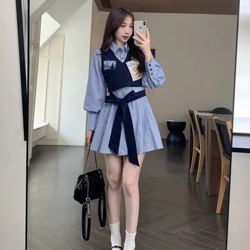 PAVEA Long Sleeved Dresses Women's Blue-4
