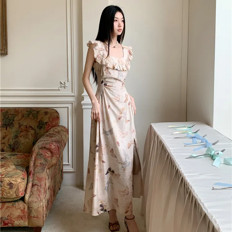 PAVEA Sleeveless Dress Women's Apricot+Hair Tie Comes With-4