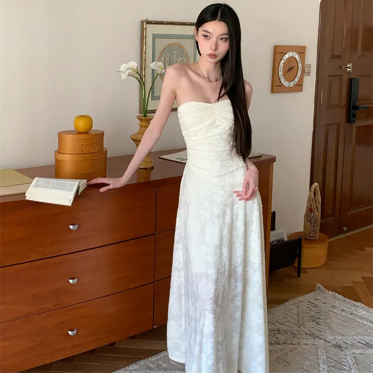 PAVEA Sleeveless Dress Women's Beige+Hair Tie Comes With-3
