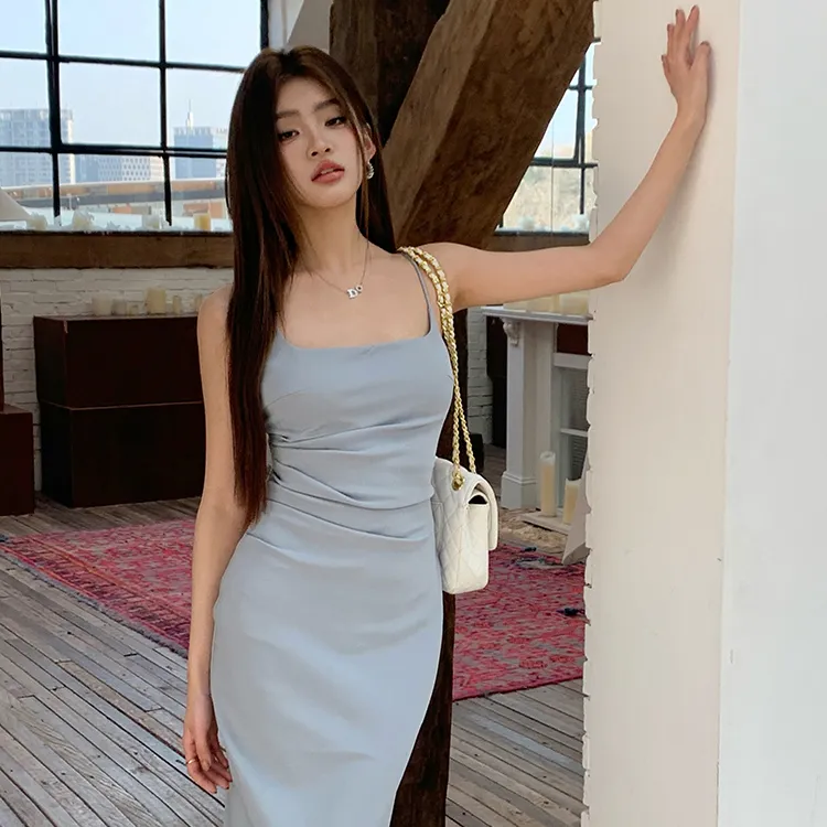 PAVEA Slip Dresses Women's Blue+Hair Tie Comes With-4