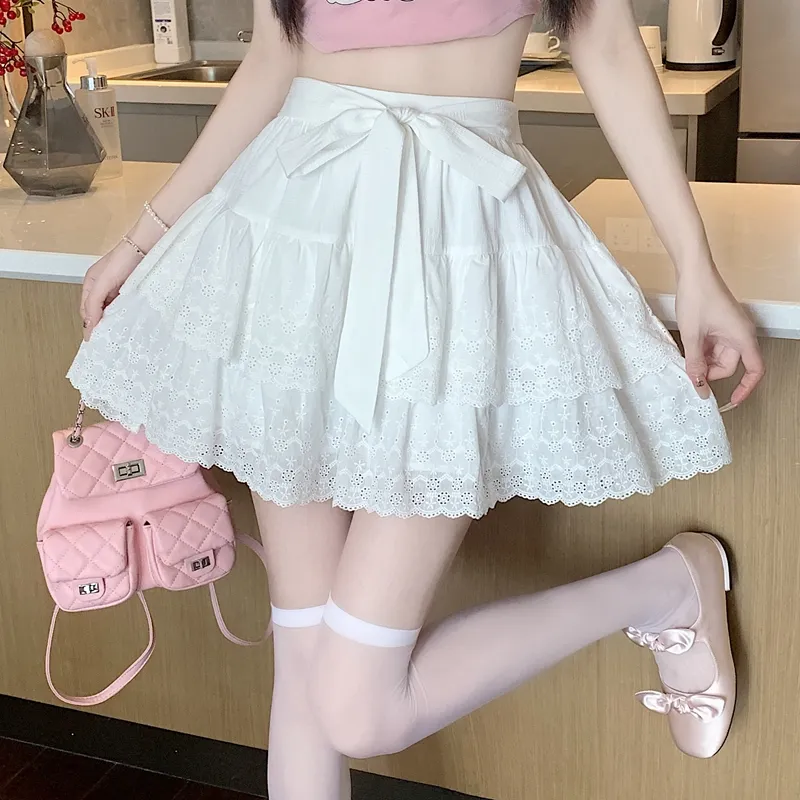 PAVEA Casual Short Skirts Women's White+Hair Tie Comes With-2