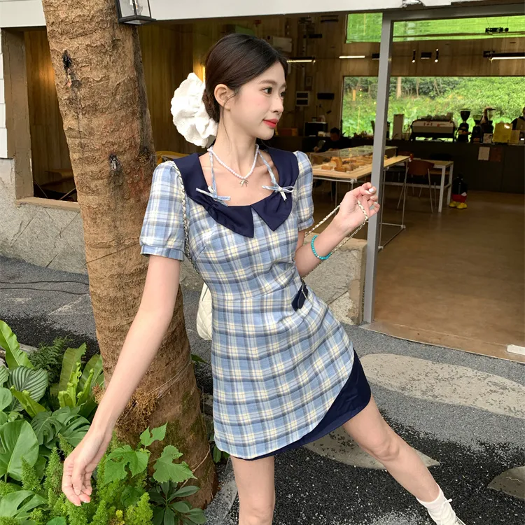 PAVEA Short Sleeved Dress Women's Blue+Hair Tie Comes With-4
