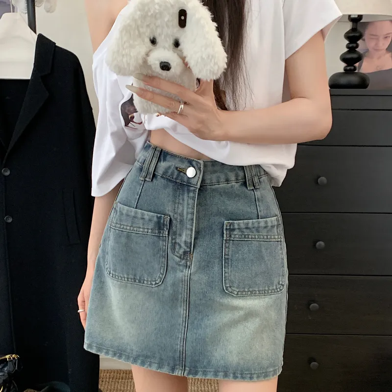 PAVEA Denim Short Skirts Women's Blue-2