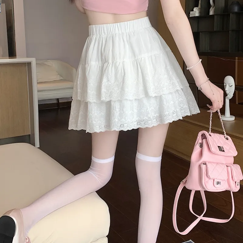 PAVEA Casual Short Skirts Women's White+Hair Tie Comes With-3