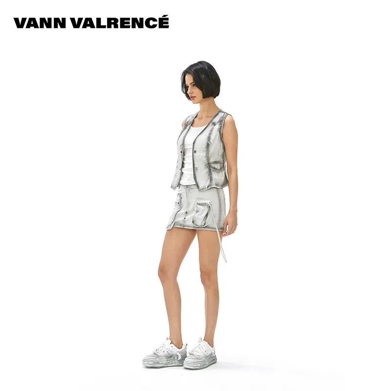 VANN VALRENCÉ 25 Summer Denim Short Skirts Women's Light Gray-5