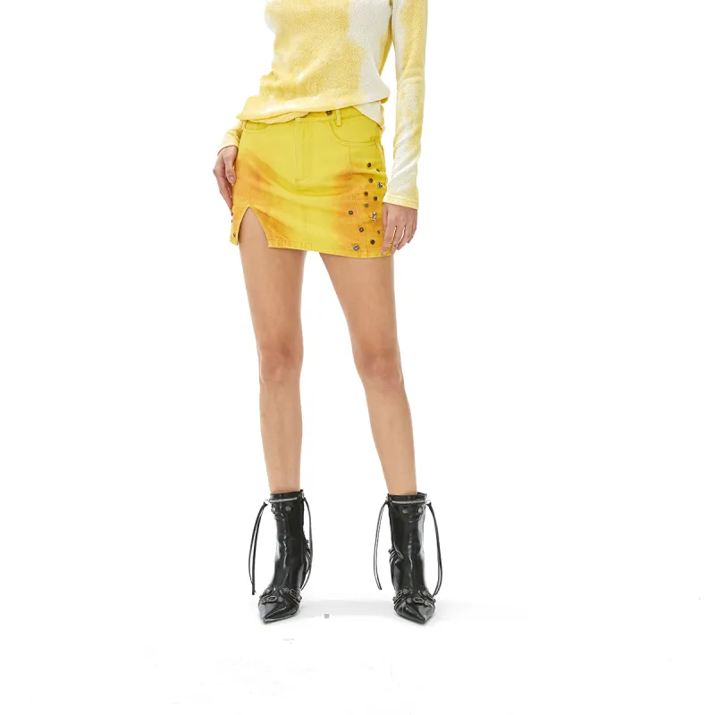 VANN VALRENCÉ Denim Short Skirts Women's Yellow-2