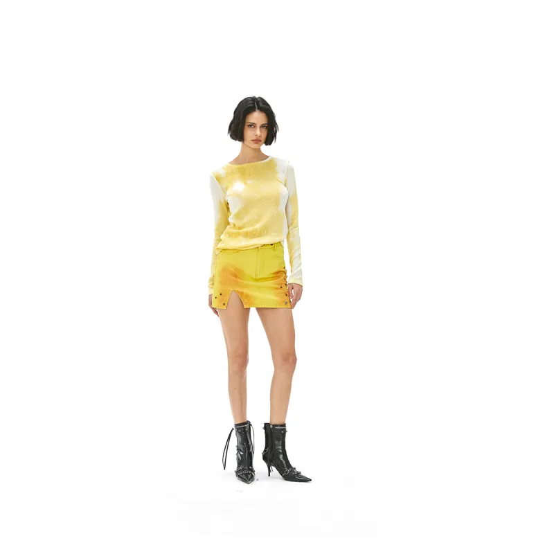 VANN VALRENCÉ Denim Short Skirts Women's Yellow-3