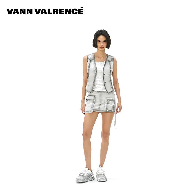 VANN VALRENCÉ 25 Summer Denim Short Skirts Women's Light Gray-3