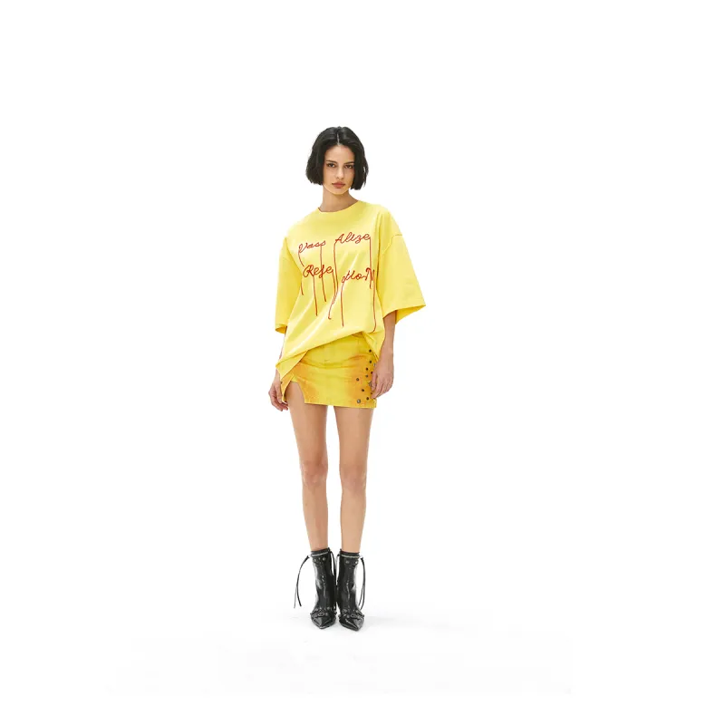 VANN VALRENCÉ Denim Short Skirts Women's Yellow-5