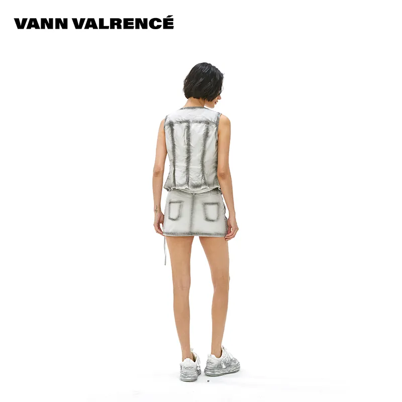 VANN VALRENCÉ 25 Summer Denim Short Skirts Women's Light Gray-6