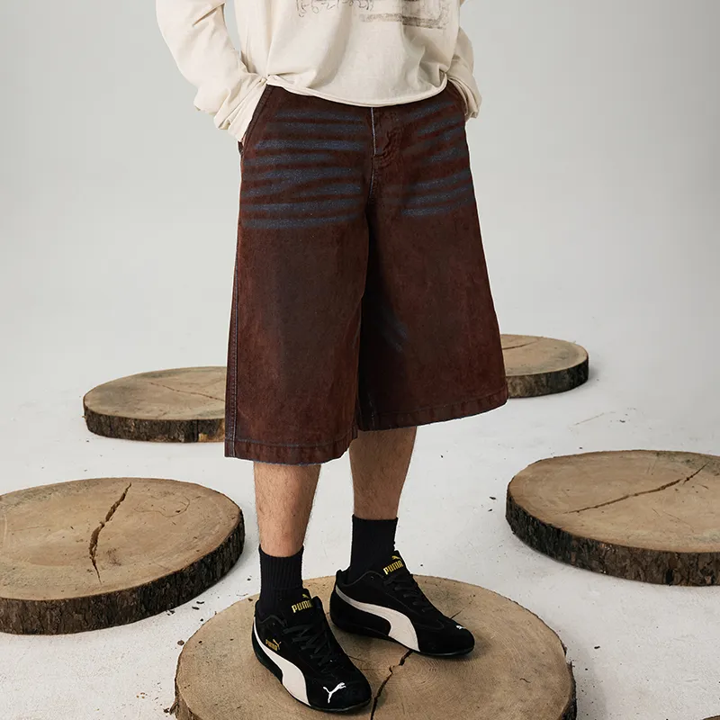 GTRG Denim Shorts Unisex Brown-4