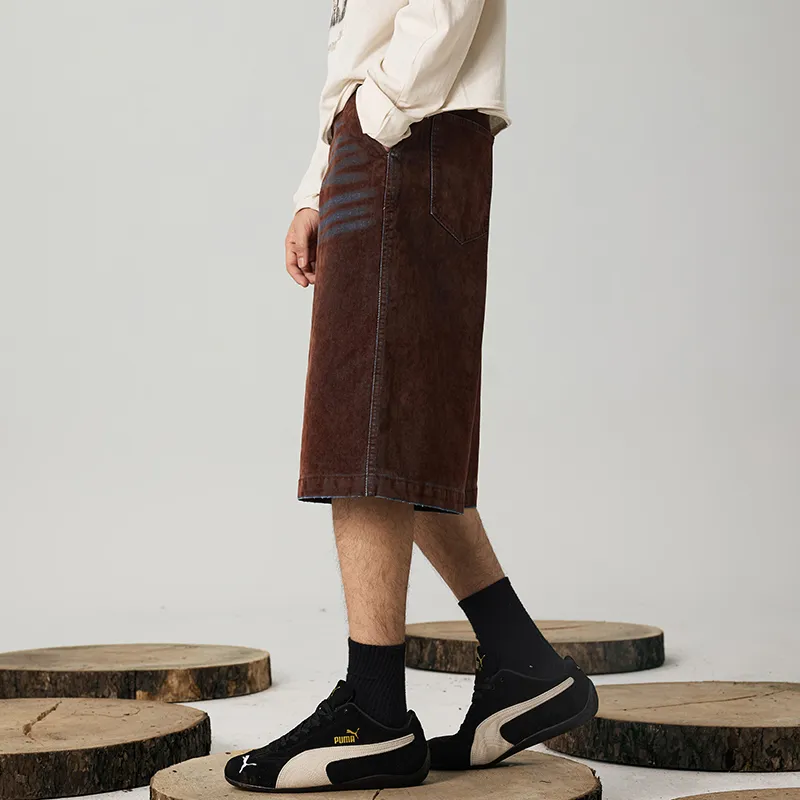 GTRG Denim Shorts Unisex Brown-5