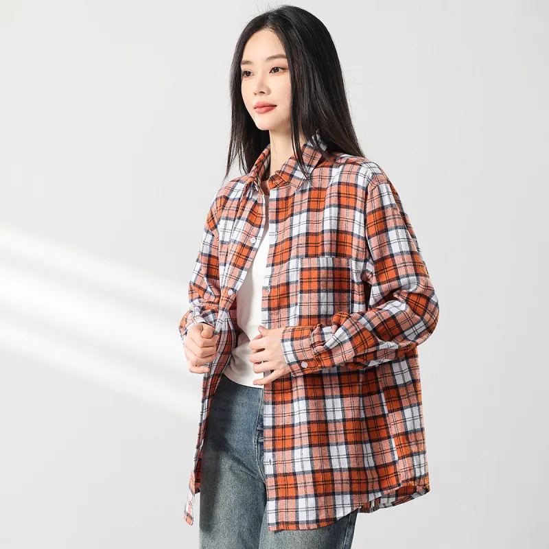 L'ALPINA Shirt Unisex Orange White Plaid-3