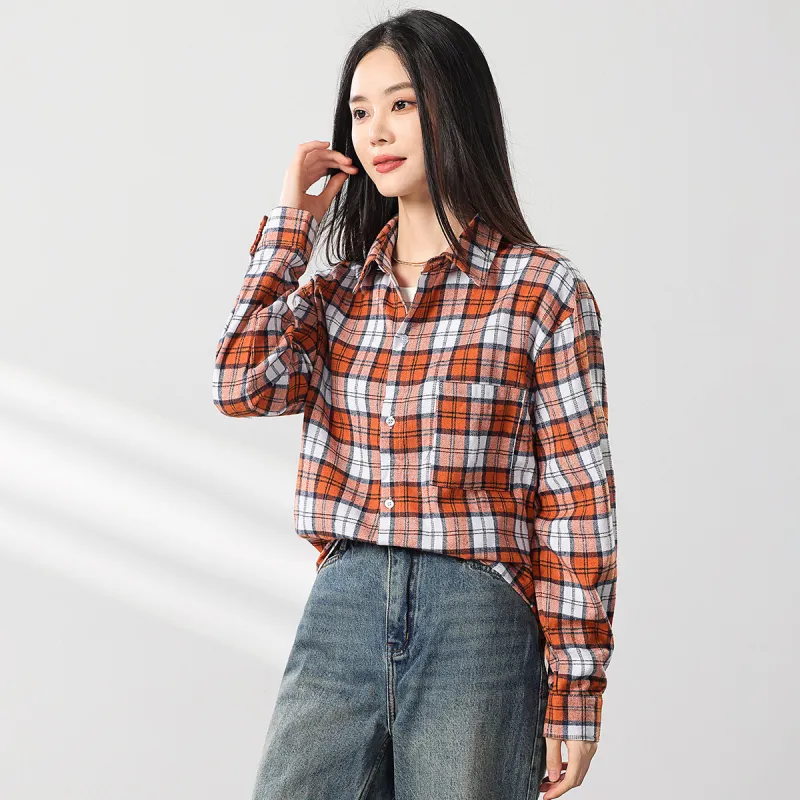 L'ALPINA Shirt Unisex Orange White Plaid-1