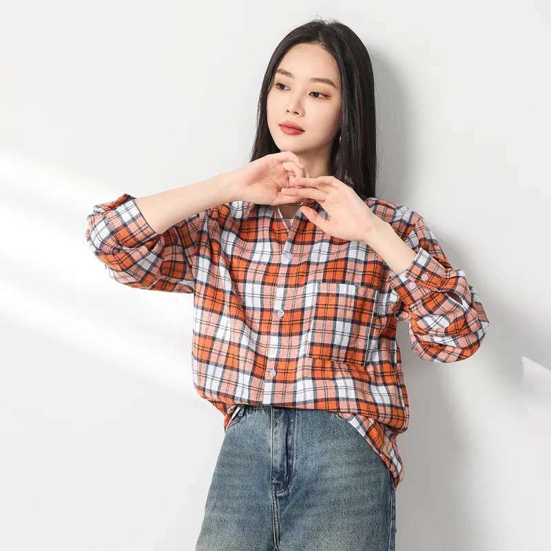 L'ALPINA Shirt Unisex Orange White Plaid-4