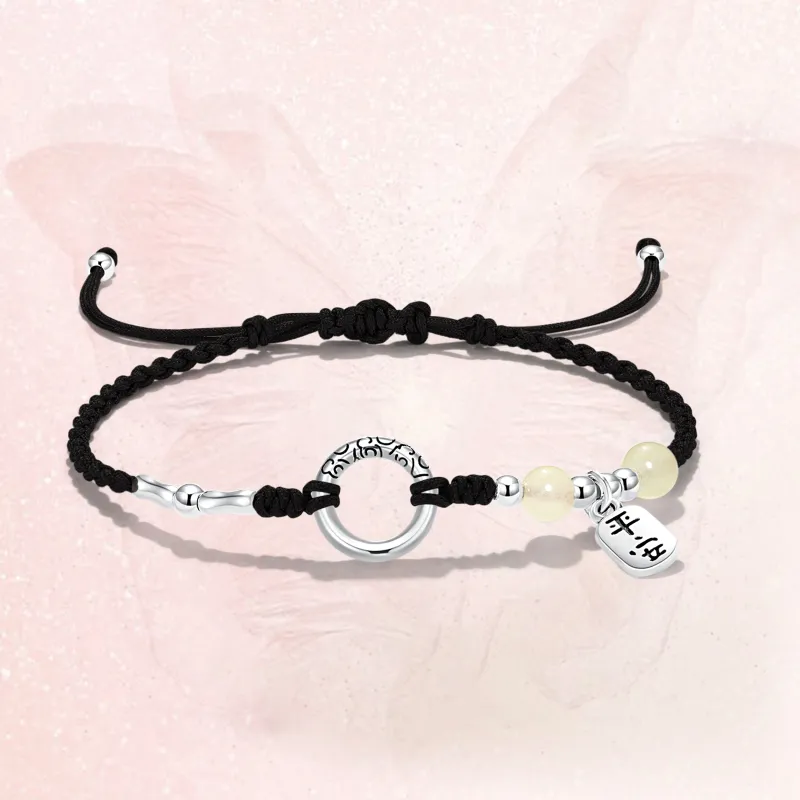 ERROR Alloy Bracelets Unisex Red String/Cherry Blossom Pink/Black Cord-12