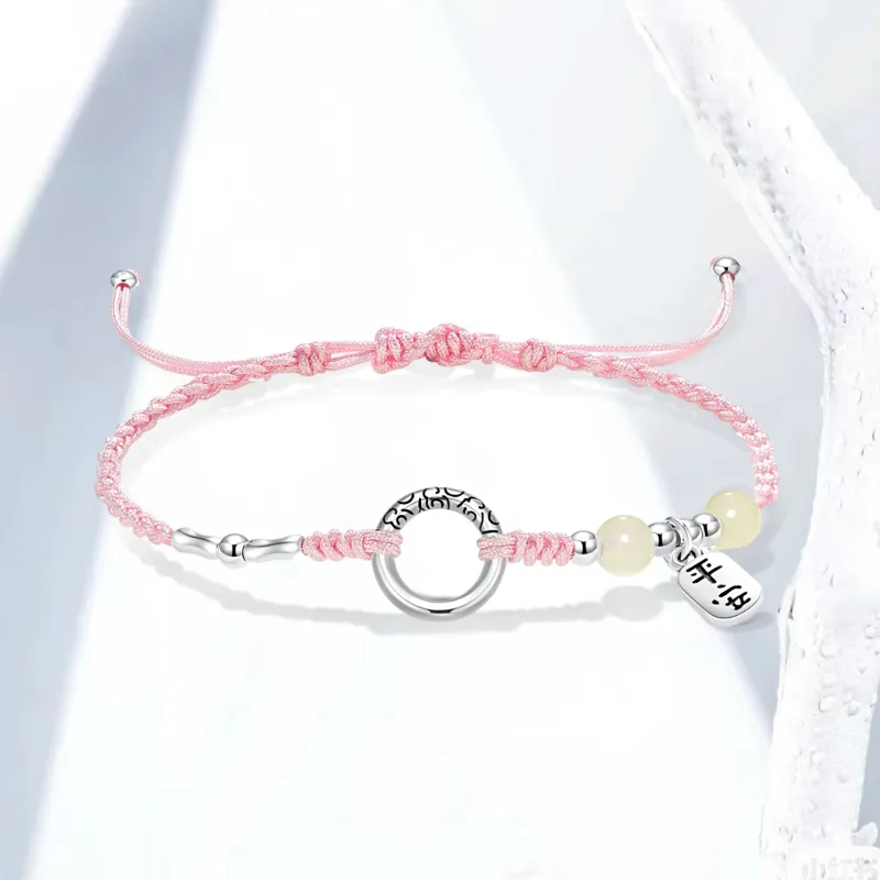 ERROR Alloy Bracelets Unisex Red String/Cherry Blossom Pink/Black Cord-4