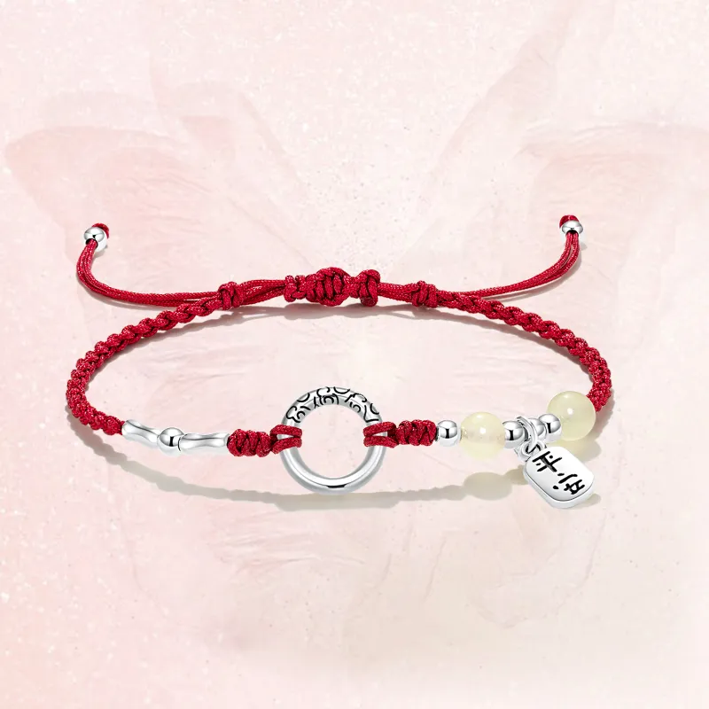 ERROR Alloy Bracelets Unisex Red String/Cherry Blossom Pink/Black Cord-7