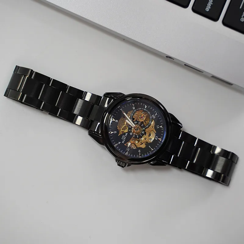 WLISTH Automatic Mechanical Movement Steel Strap Watch Men's Watches Black Dial-8