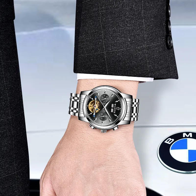 WLISTH Men's Watch Men's Automatic Mechanical Movement Steel Strap Watch Men's Watches Black Dial-2