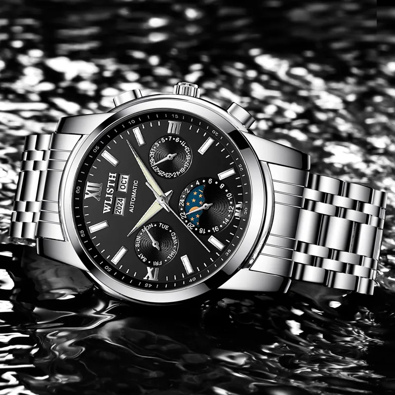 WLISTH Mechanical Movement Stainless Steel Watchband Watch Men's Watches Blue Dial-4