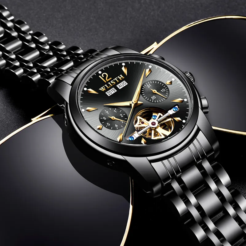 WLISTH Men's Watch Men's Automatic Mechanical Movement Steel Strap Watch Men's Watches Black Dial-11
