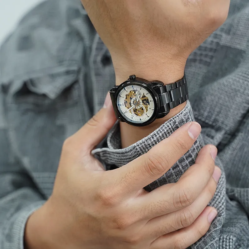 WLISTH Automatic Mechanical Movement Steel Strap Watch Men's Watches Black Dial-13