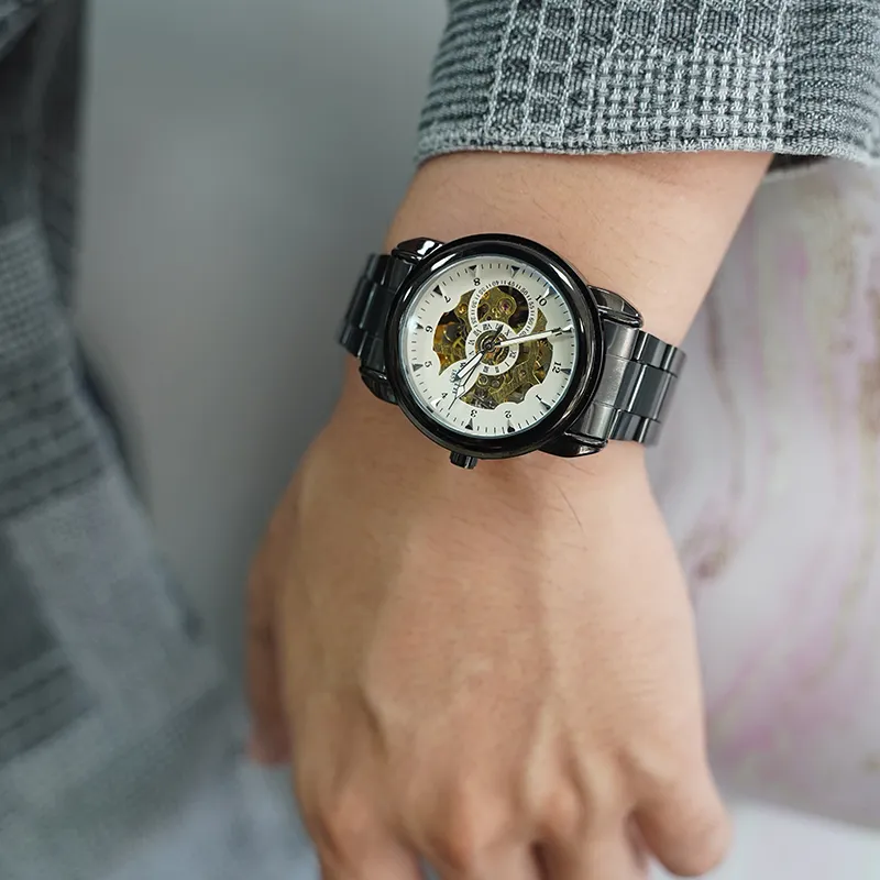 WLISTH Automatic Mechanical Movement Steel Strap Watch Men's Watches Black Dial-12