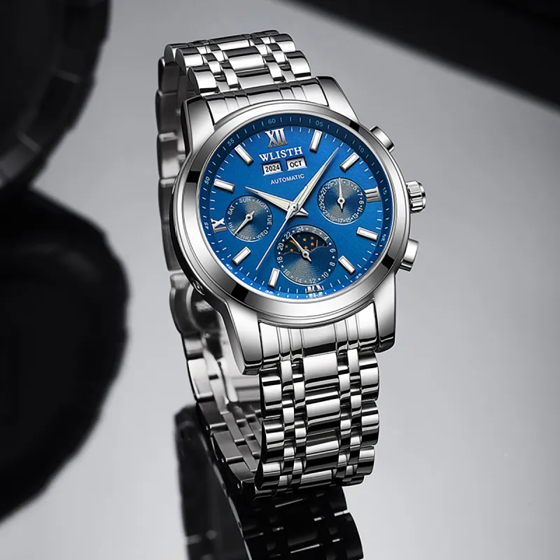 WLISTH Mechanical Movement Stainless Steel Watchband Watch Men's Watches Blue Dial-12