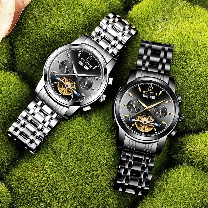 WLISTH Men's Watch Men's Automatic Mechanical Movement Steel Strap Watch Men's Watches Black Dial-13