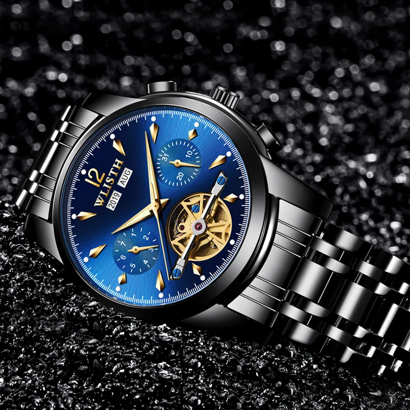 WLISTH Men's Watch Men's Automatic Mechanical Movement Steel Strap Watch Men's Watches Black Dial-8