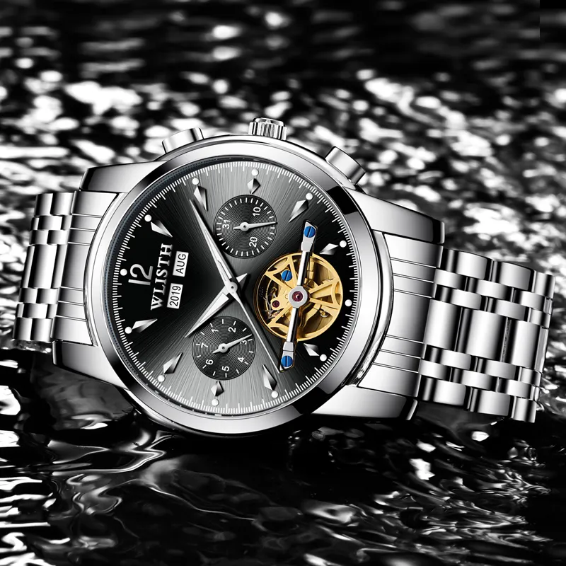 WLISTH Men's Watch Men's Automatic Mechanical Movement Steel Strap Watch Men's Watches Black Dial-1