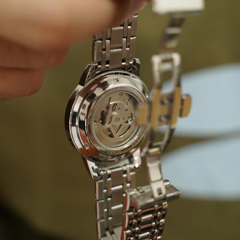 WLISTH Automatic Mechanical Movement Stainless Steel Watchband Men's Watches Black Dial-14