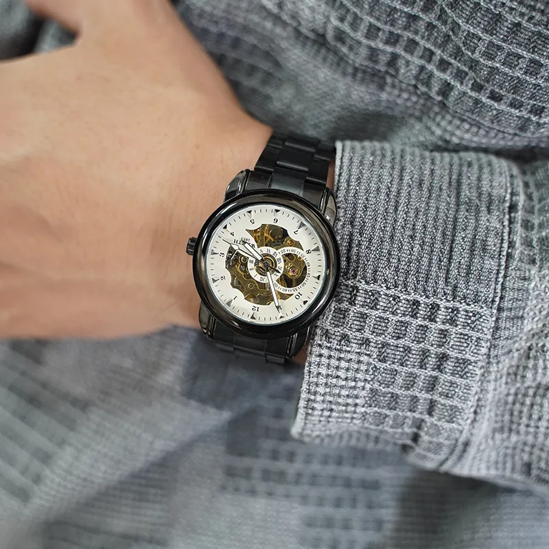 WLISTH Automatic Mechanical Movement Steel Strap Watch Men's Watches Black Dial-11