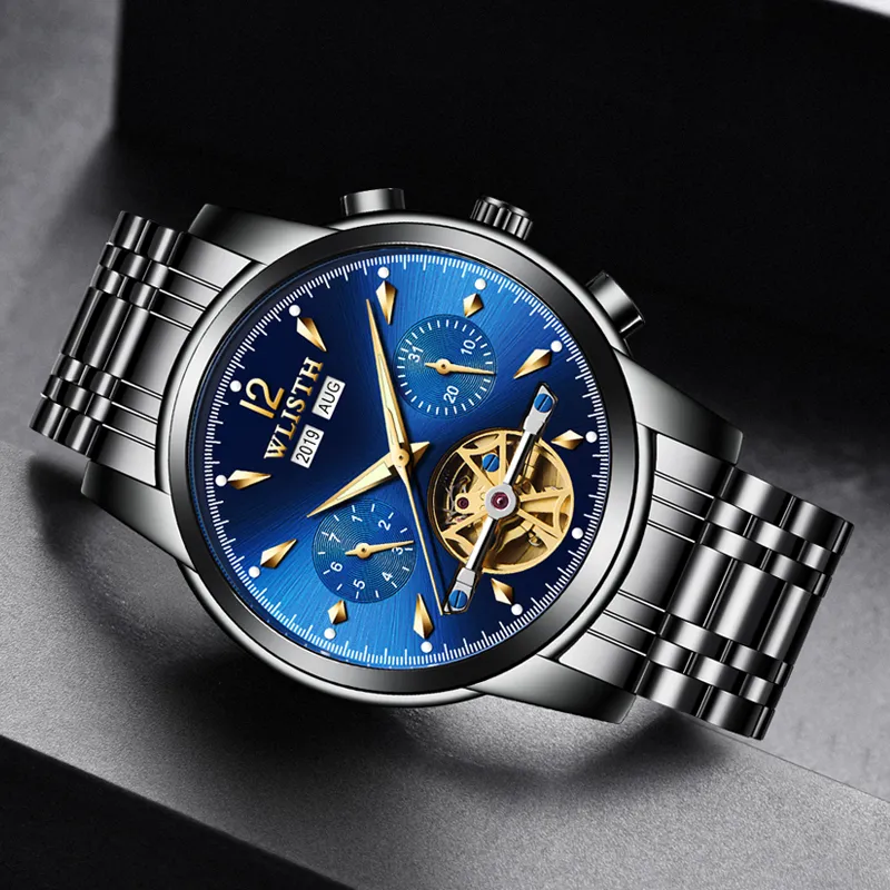 WLISTH Men's Watch Men's Automatic Mechanical Movement Steel Strap Watch Men's Watches Black Dial-9