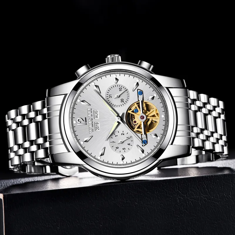 WLISTH Men's Watch Men's Automatic Mechanical Movement Steel Strap Watch Men's Watches Black Dial-6