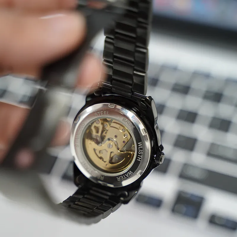 WLISTH Automatic Mechanical Movement Steel Strap Watch Men's Watches Black Dial-14