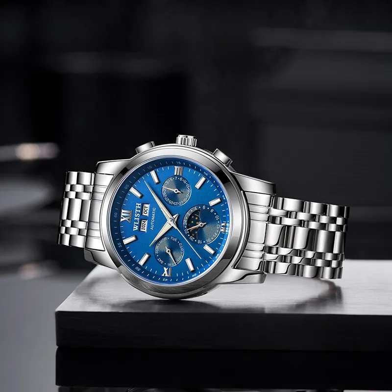 WLISTH Mechanical Movement Stainless Steel Watchband Watch Men's Watches Blue Dial-10