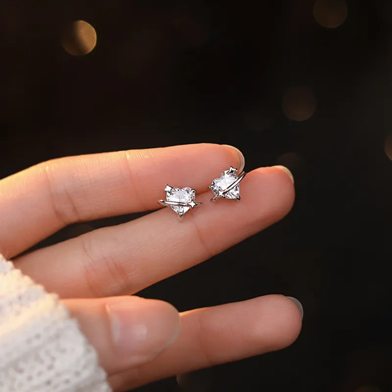 ETAHLOVE Sterling Silver Stud Earrings Women's Couple Date Confession Gift For Girlfriend's Birthday Anniversary-2