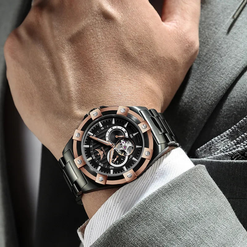 YELANG CHAO Trend Collection Automatic Mechanical Movement Stainless Steel Strap Watch Men's Watches Blue Dial-10