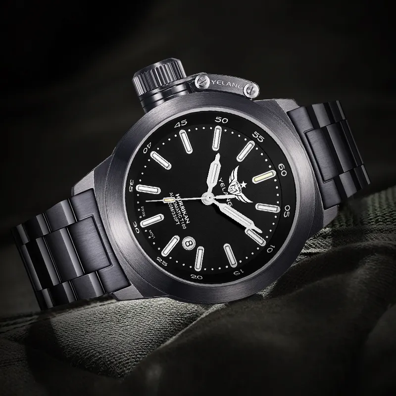 YELANG Automatic Mechanical Movement Stainless Steel Strap Watch Men's Watches Black Dial-3