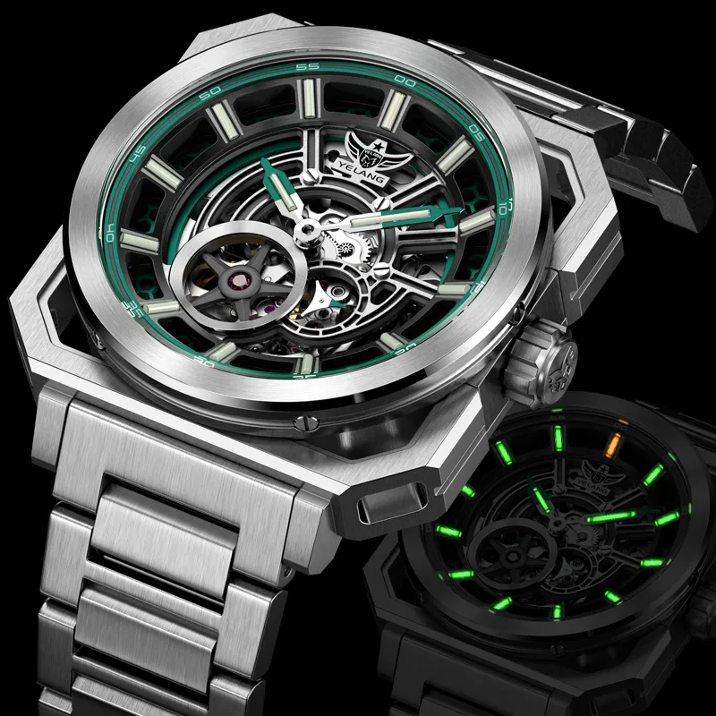 YELANG Automatic Mechanical Movement Stainless Steel Strap Watch Men's Watches Cut-Out Dial-13