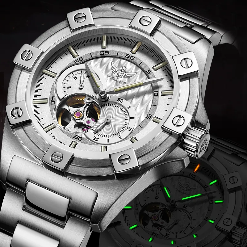 YELANG CHAO Trend Collection Automatic Mechanical Movement Stainless Steel Strap Watch Men's Watches Blue Dial-2