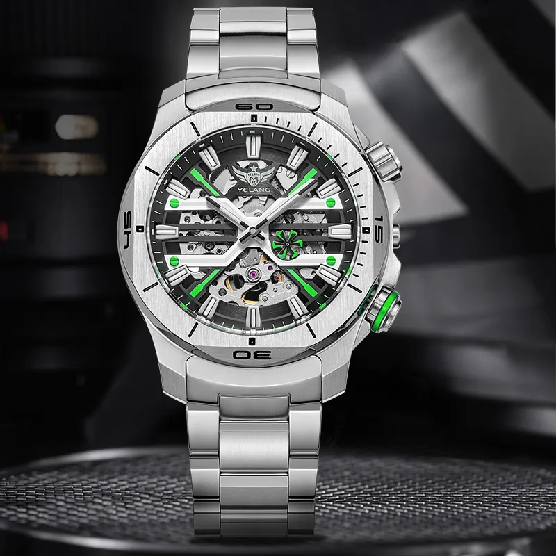 YELANG X Collection Automatic Mechanical Movement Stainless Steel Watchband Watch Men's Watches Cut-Out Dial-20