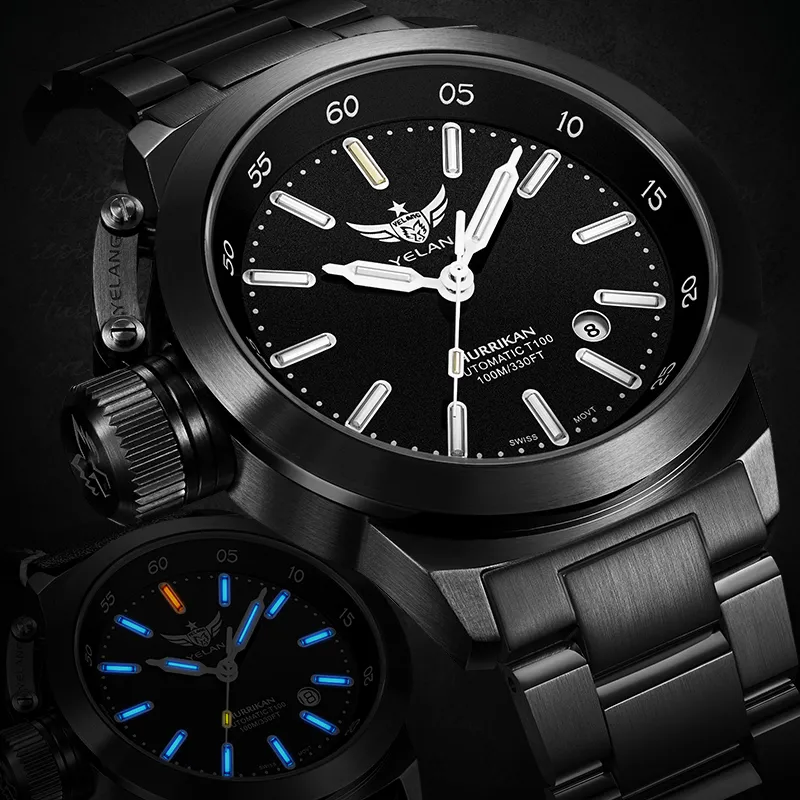 YELANG Automatic Mechanical Movement Stainless Steel Strap Watch Men's Watches Black Dial-19
