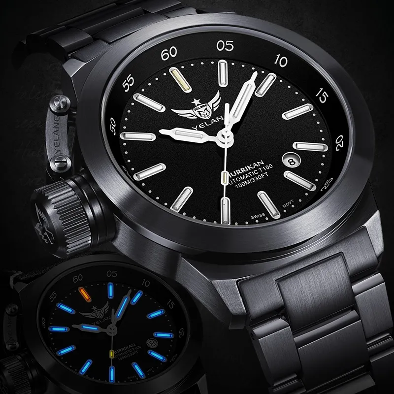 YELANG Automatic Mechanical Movement Stainless Steel Strap Watch Men's Watches Black Dial-2