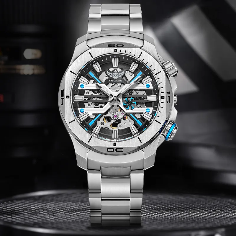 YELANG X Collection Automatic Mechanical Movement Stainless Steel Watchband Watch Men's Watches Cut-Out Dial-9