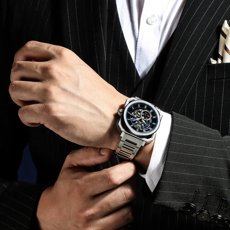 YELANG Automatic Mechanical Movement Stainless Steel Strap Watch Men's Watches Cut-Out Dial-4