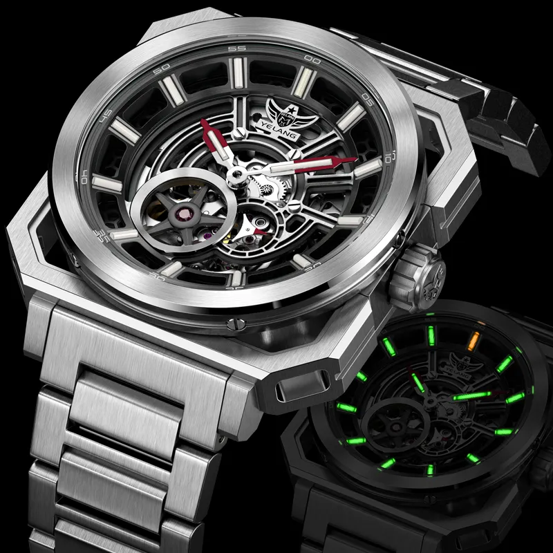 YELANG Automatic Mechanical Movement Stainless Steel Strap Watch Men's Watches Cut-Out Dial-9